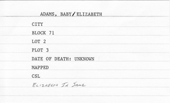 Adams, Baby Elizabeth